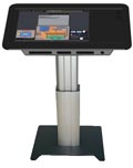 ILS 21R. Large high resolution 20 inch touch screen with integrated powerful SBC, XLR microphone mount and reading light, comfortable leather grips will help any presenter to bring out the best when using sho-Q touch presenter tools. The system comes on a refined fitting table stand or optional floor stand with Powerlift express electrical height adjustment. Designed in the Netherlands, made in China.