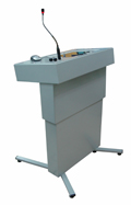 ILS 19P Mark II Lectern. Pen and mouse controlled 19 inch interactive screen, built in high-end PC on ADA-compliant height adjustable pedestal, microphone and audio controls, laptop docking port, DVD and keyboard tray.